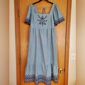 Embroidered denim maxi large dress
